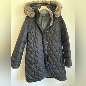 Eddie Bauer quilted winter coat with detachable faux fur trimmed hood